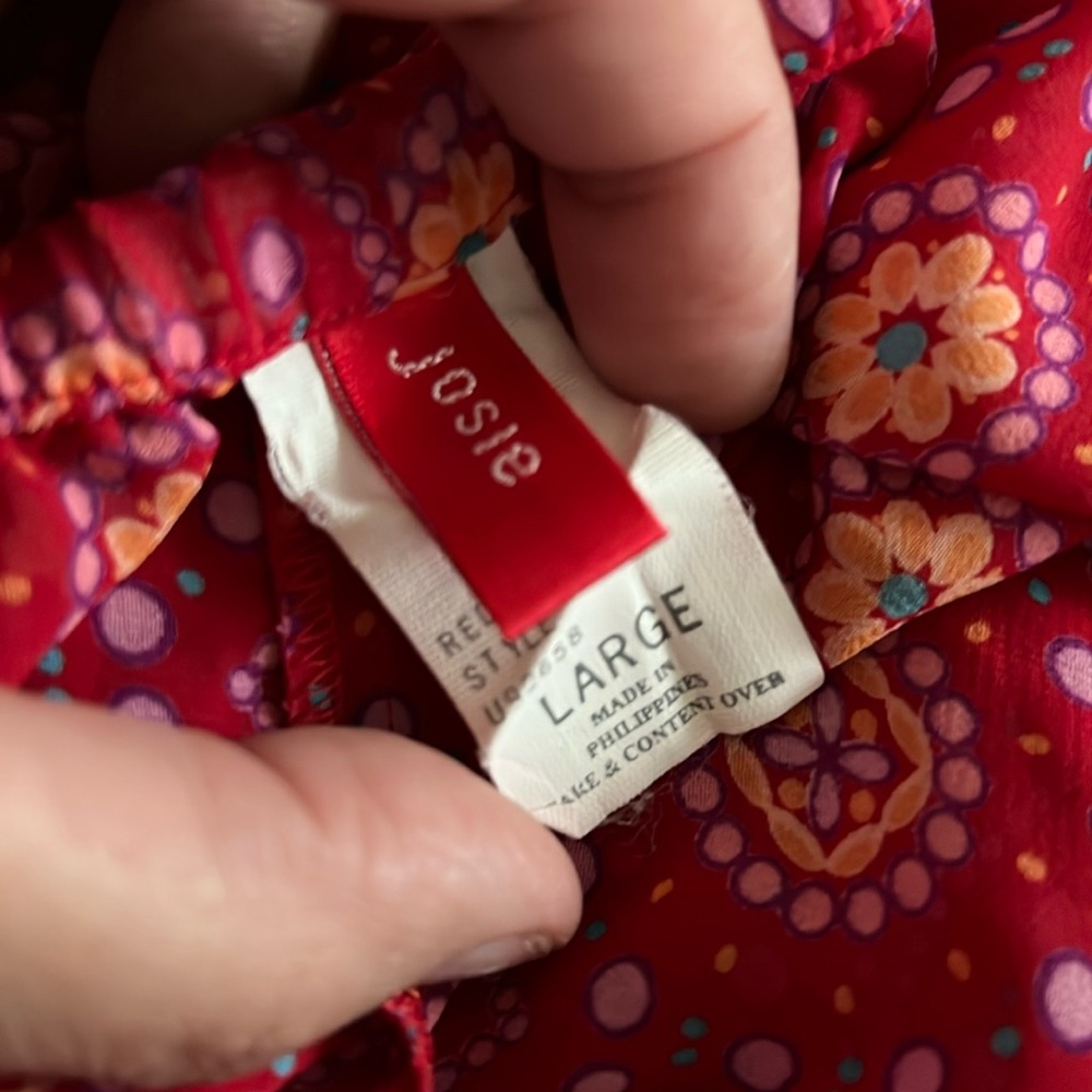 🕶️Josie Natori Pink/Red Wanderlust Drawstring sheer Capri Pants L - Picture 5 of 5